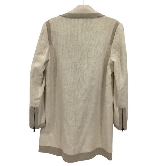 Jenni Kayne Contrast Trim Asymmetrical Coat Cream And Beige Size 8 Rare - Picture 6 of 10